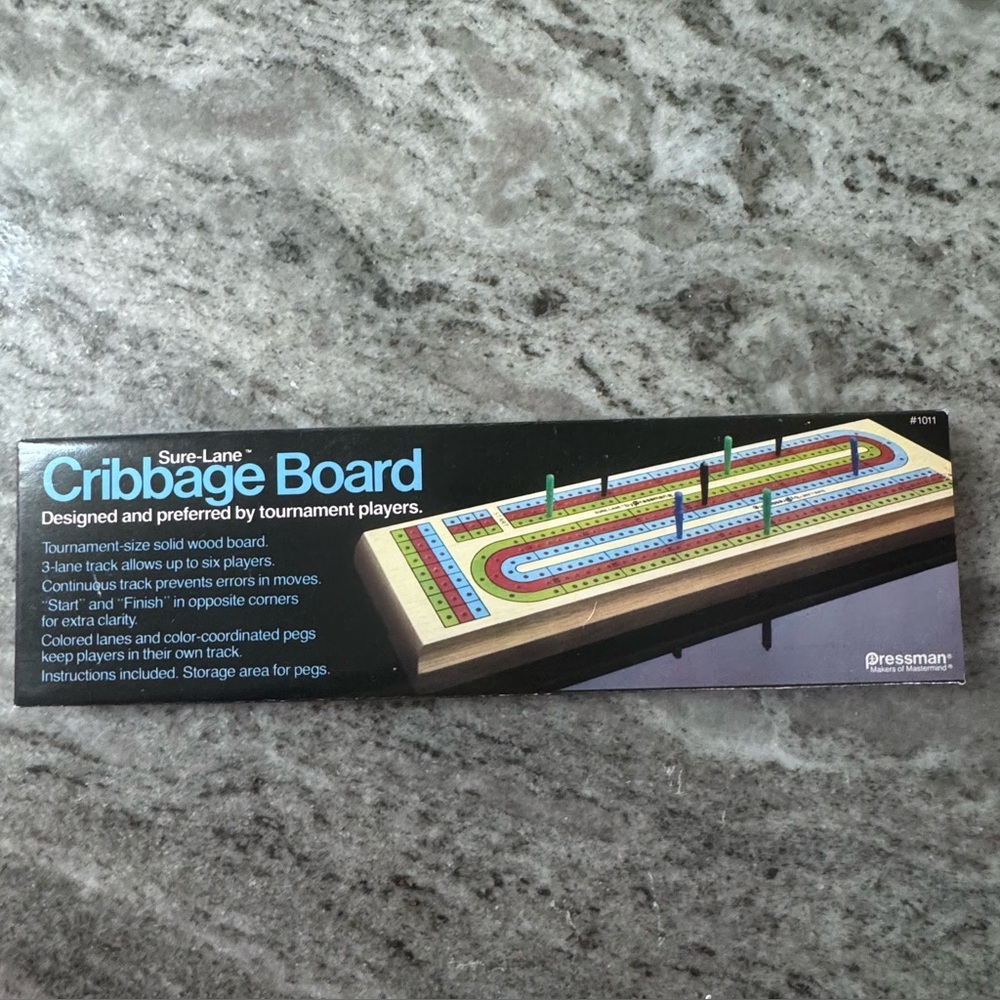 Vintage Pressman Sure-Lane Cribbage Board Solid Wood Tournament Game Sealed 1983